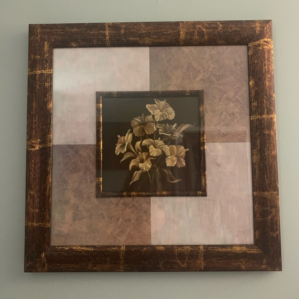 Vintage floral print in bronze frame
